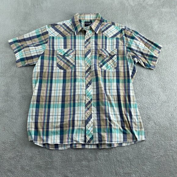 Wrangler Mens Western Plaid Short Sleeve Button-Down Shirt 2XLT 1710 - Picture 1 of 7